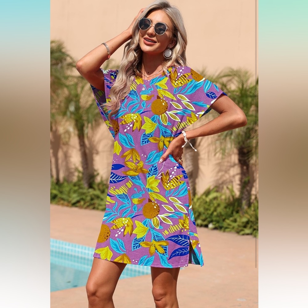 MOLERANI Women's Summer Short Sleeve T-Shirt Dress Casual, Mini Tunic Dress Med. - Picture 2 of 6